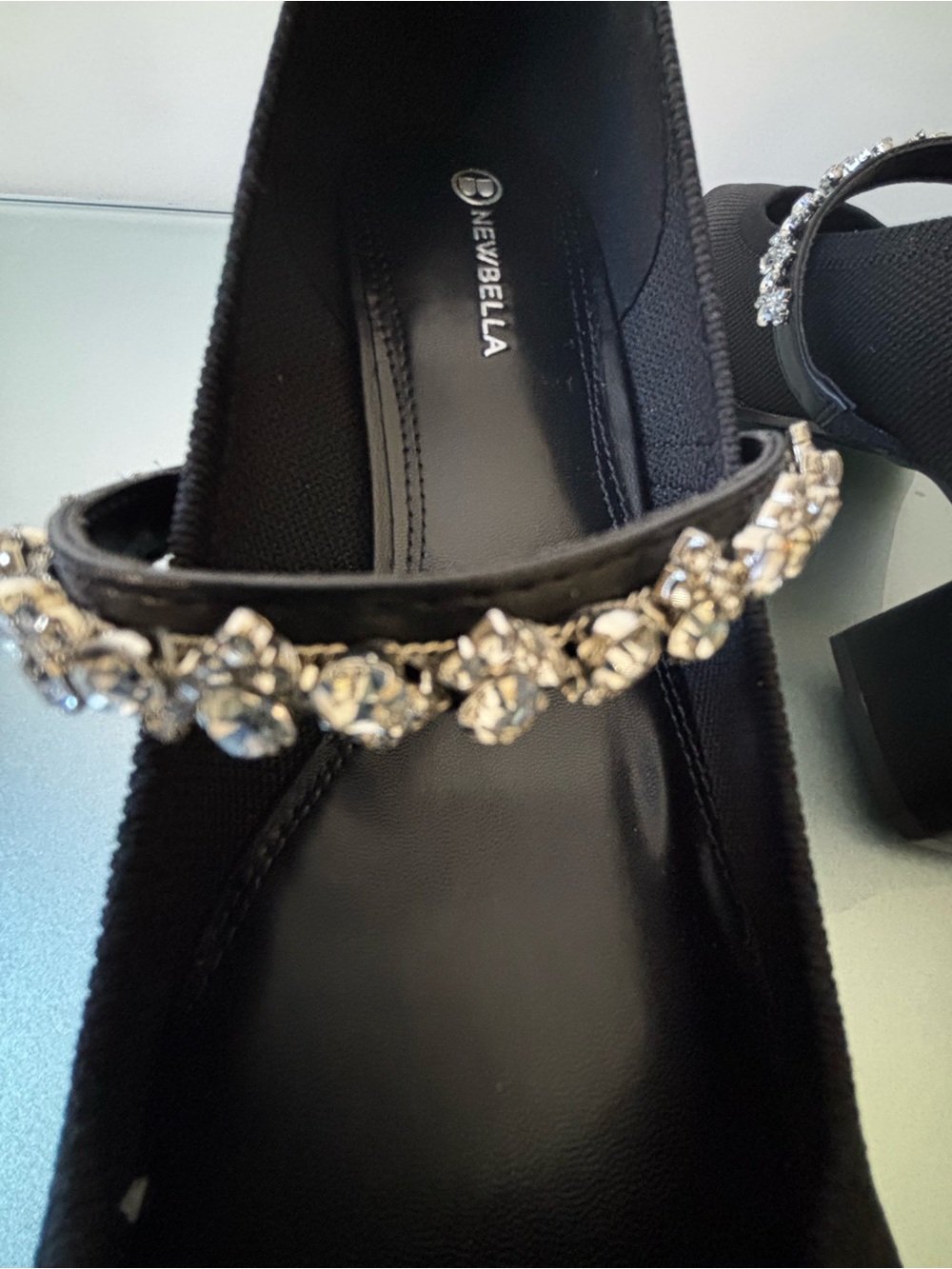 NEWBELLA Black Mary Jane Block Heel with Crystal - Picture 6 of 6